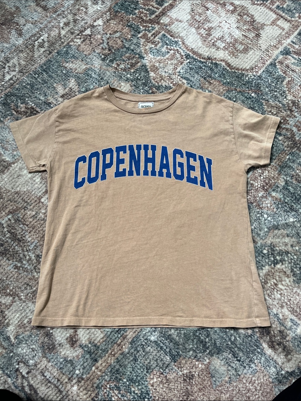 Modish Rebel Copenhagen Tan Graphic Tee with Royal Blue Print
